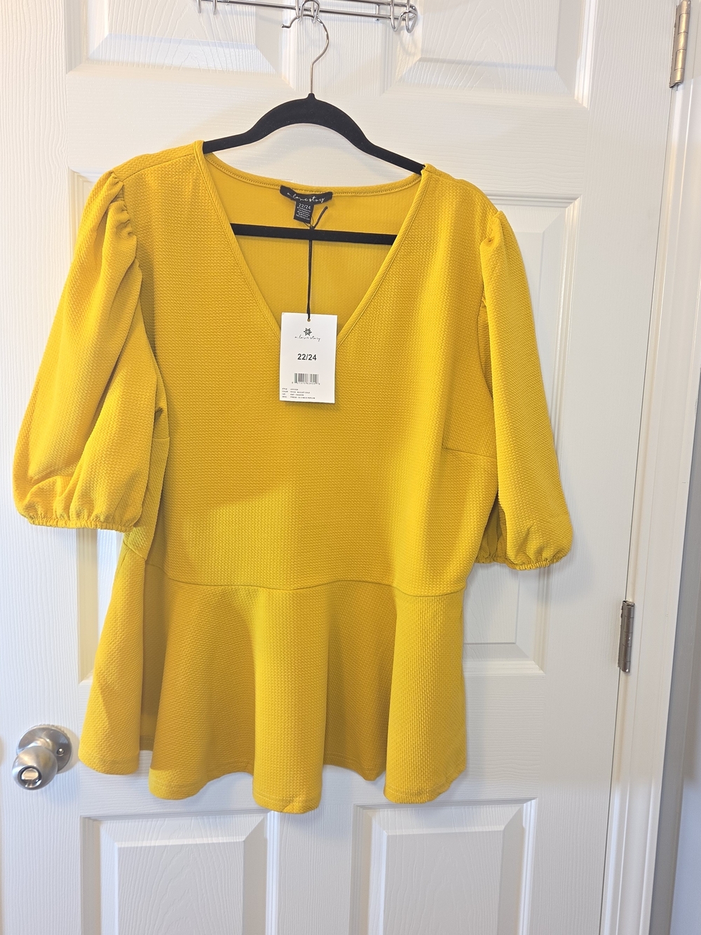 Chelsea28 Women's Mustard Yellow V-Neck Peplum Blouse 2X